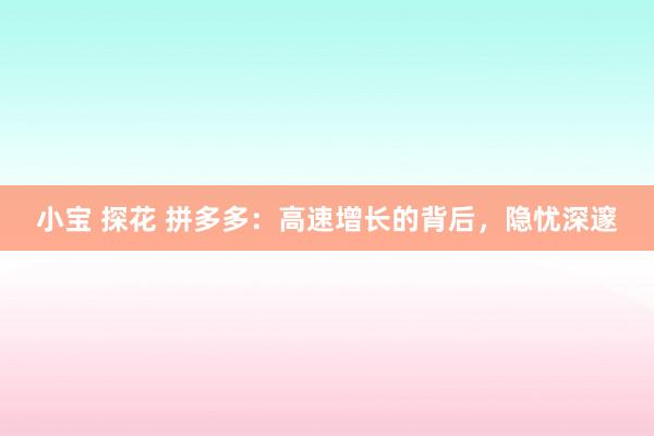 小宝 探花 拼多多:高速增长的背后,隐忧深邃