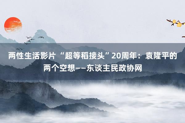 两性生活影片 “超等稻接头”20周年：袁隆平的两个空想——东谈主民政协网