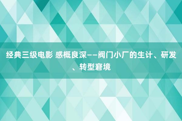 经典三级电影 感概良深——阀门小厂的生计、研发、转型窘境