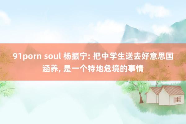 91porn soul 杨振宁: 把中学生送去好意思国涵养， 是一个特地危境的事情