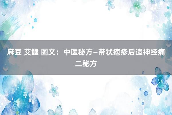 麻豆 艾鲤 图文：中医秘方—带状疱疹后遗神经痛二秘方