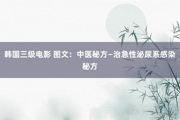 韩国三级电影 图文：中医秘方—治急性泌尿系感染秘方